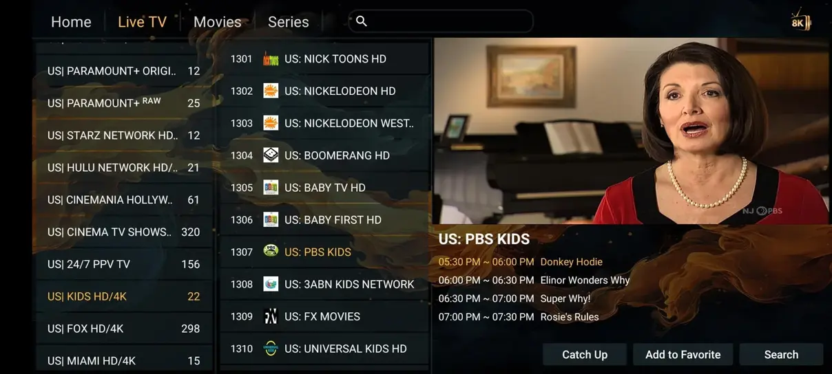 ZYROTV sleek app interface showcasing live TV channels and EPG